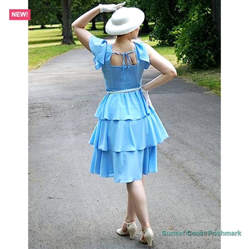 Polyester Elastane Square Neck Backless Tiered Ru… - image 3